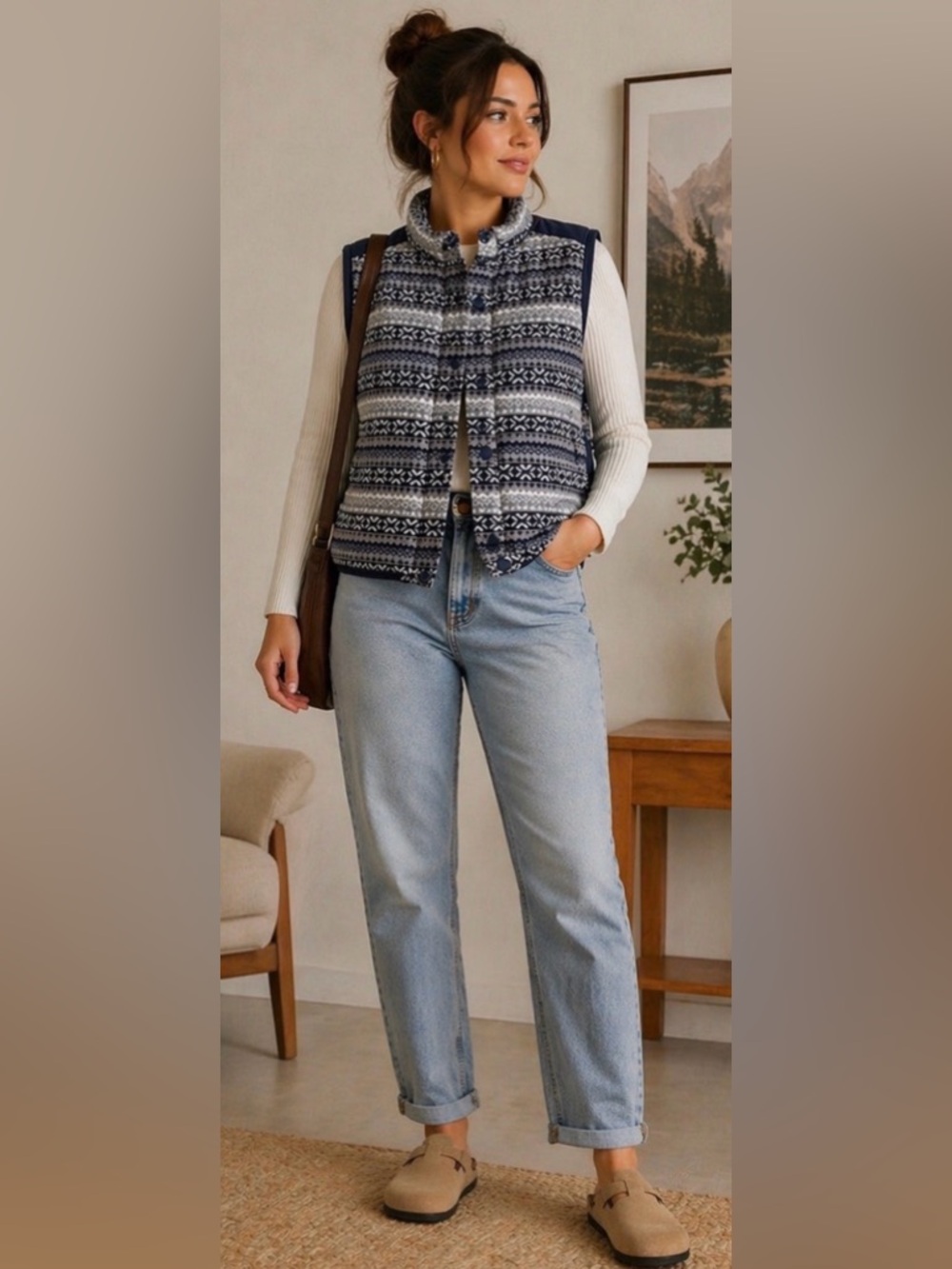Skies Are Blue Fair Isle Knit Vest Nordic Scandinavian Cozy Size L